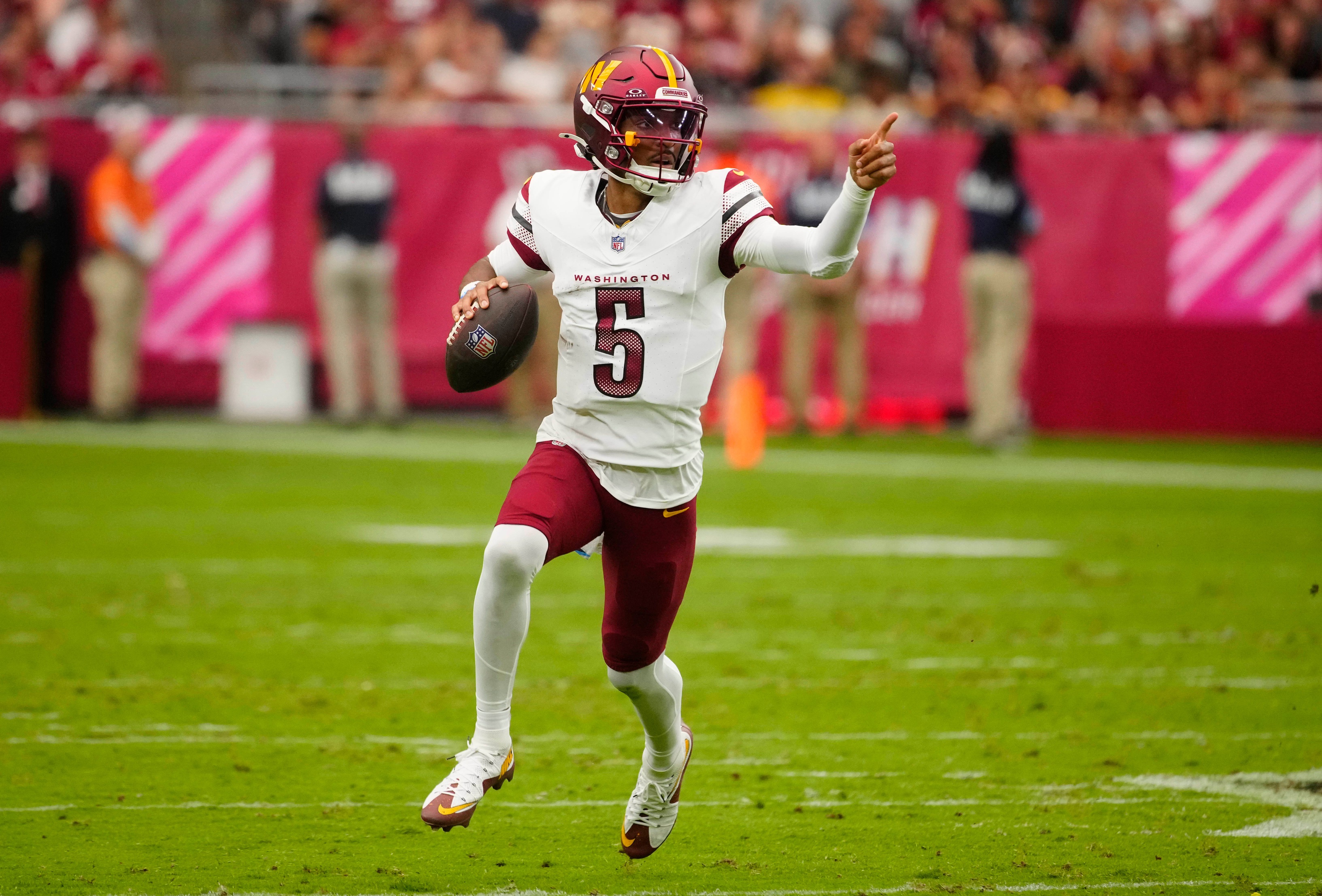 NFL betting predictions Week 5 opening line report Jayden Daniels Washington Commanders